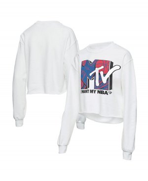 Женский укороченный флисовый пуловер NBA x MTV I Want My, белый свитшот , Junk Food