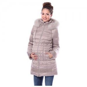 Пальто зимнее укороченное универсальная натуральном утеплителе с капюшоном и мехом (бежевый) 900022 (Бежевый; Размер 48) MammySize. Цвет: бежевый