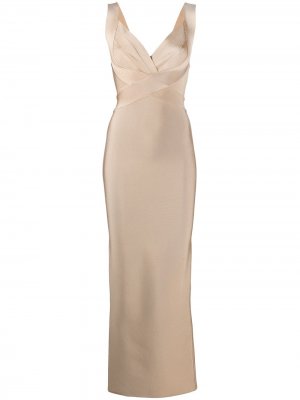 Вечернее платье с V-образным вырезом Herve L. Leroux. Цвет: бежевый