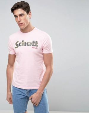 Розовая футболка с камуфляжным логотипом Schott. Цвет: розовый