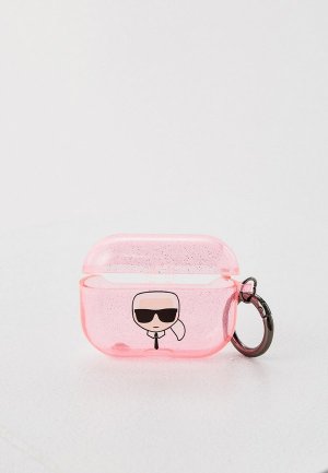 Чехол для наушников Karl Lagerfeld Airpods Pro, TPU Glitters with ring Transparent Pink. Цвет: розовый