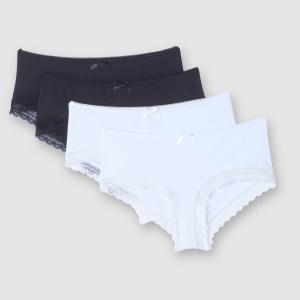 Комплект из 4 трусов-шорт для периода беременности COCOON. Цвет: белый/ черный