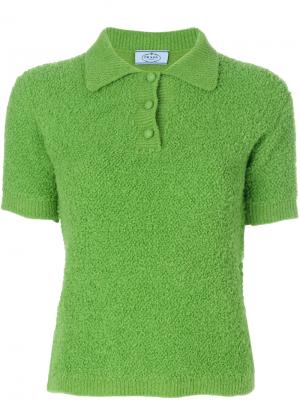 Пушистая футболка-поло Prada. Цвет: зелёный