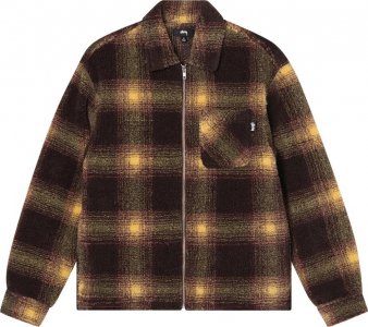 Рубашка Shadow Plaid Sherpa Zip Shirt 'Brown', коричневый Stussy