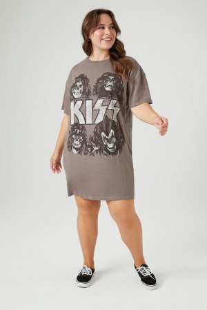 Платье-футболка с рисунком поцелуя больших размеров, серый Forever 21