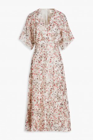 Платье миди фил-купе с цветочным принтом металлик Ba&Sh, экрю BA&SH