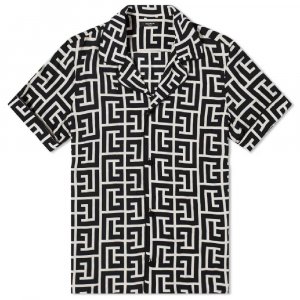 Рубашка с коротким рукавом Monogram, кремовый/черный Balmain