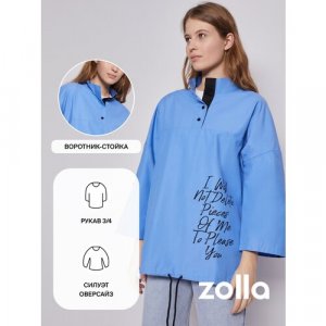 Блуза , повседневный стиль, оверсайз, укороченный рукав, размер L, голубой Zolla. Цвет: голубой