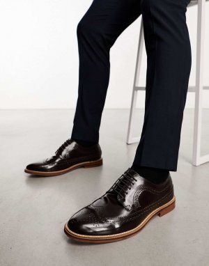 Туфли-броги из темно-коричневой кожи DESIGN на натуральной подошве Asos