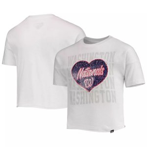 Укороченный топ в форме сердца с откидной крышкой и пайетками для девочек New Era White Washington Nationals