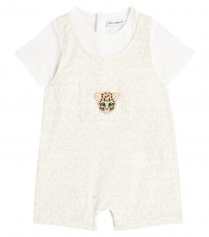 Хлопковый комбинезон для малышей с логотипом , бежевый Dolce&Gabbana
