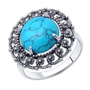 Кольцо из чернёного серебра с бирюзой 95-310-00856-1, размер 19 Diamant