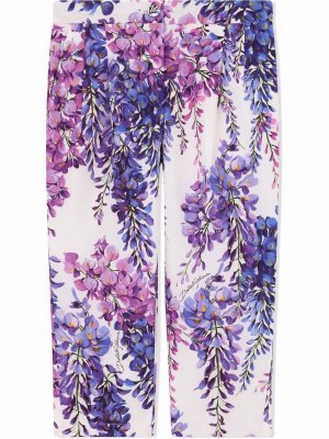 Строгие брюки с цветочным принтом Dolce & Gabbana Kids. Цвет: белый