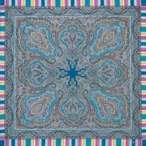 Платок ,89х89 см, голубой, белый Павловопосадская платочная мануфактура. Цвет: серый/синий/голубой
