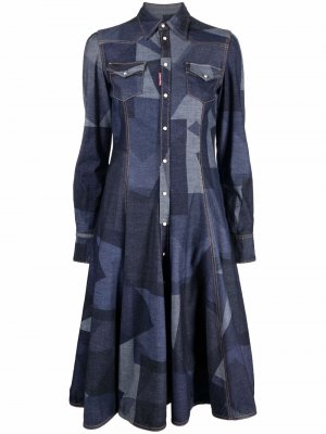 Джинсовое платье-рубашка с геометричным принтом Dsquared2. Цвет: синий