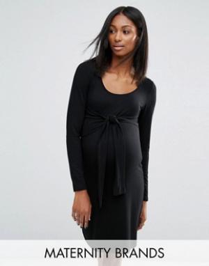 Трикотажное платье с узлом спереди для беременных Noppies Maternity. Цвет: черный