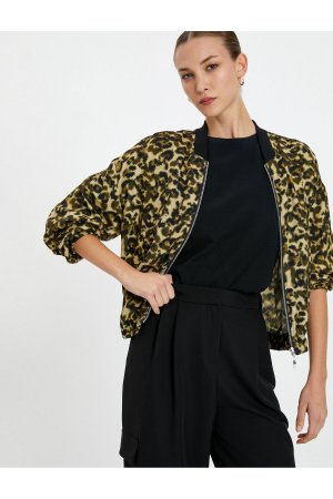 Куртка-бомбер с леопардовым узором и карманом на молнии , хаки Koton