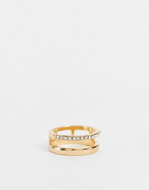 Золотистое кольцо с параллельным дизайном и мозаичной отделкой -Золотистый DesignB London Curve