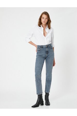 Джинсы с высокой талией и слегка зауженными штанинами - Eve Jeans , темно-синий Koton