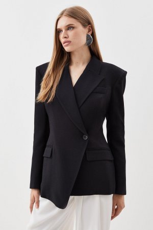 Приталенный пиджак с сильными плечами из полированной вискозы , черный Karen Millen