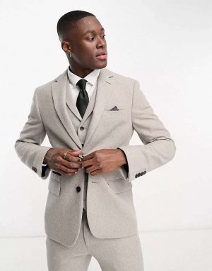 Светло-серый приталенный пиджак из смеси шерсти Wedding Harry Brown