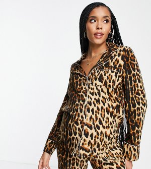 Атласная пижамная рубашка коричневого цвета с леопардовым принтом (от комплекта) -Коричневый цвет River Island Maternity