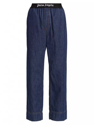 Широкие джинсовые брюки с логотипом , синий Palm Angels