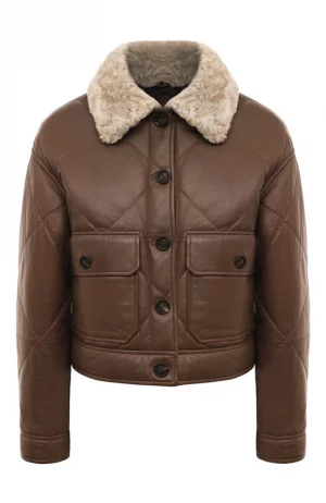 Кожаная куртка Brunello Cucinelli. Цвет: коричневый