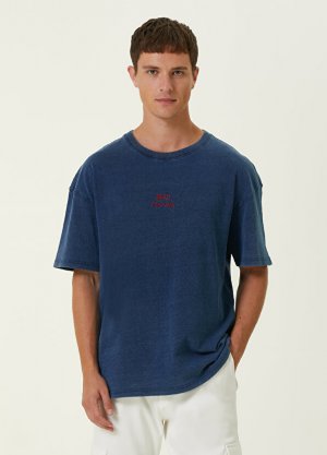 Темно-синяя футболка с вышитым логотипом Denham. Цвет: синий