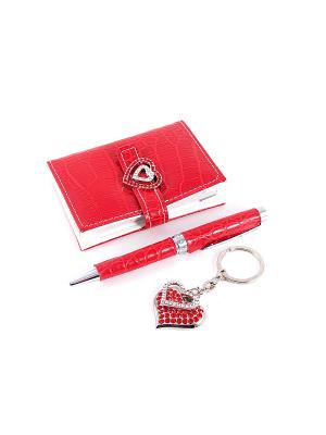Подарочный набор: ручка, визитница, брелок Русские подарки. Цвет: темно-красный