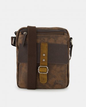 Коричневая сумка через плечо из вощеной парусины с кожаными деталями, коричневый Stamp