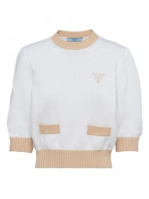 Хлопковый свитер с круглым вырезом , белый Prada
