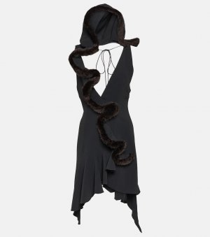 Мини-платье из джерси с отделкой искусственного меха , черный Coperni