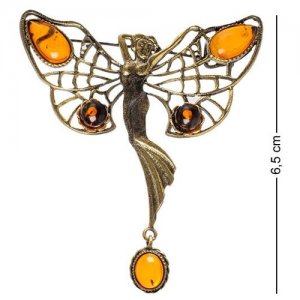 Брошь Бабочка Танцующая фея (латунь, янтарь) AM-1654 113-705412 Art East