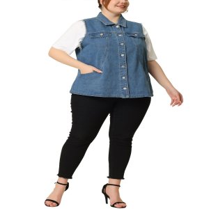 Женские джинсовые куртки больших размеров без рукавов на пуговицах Agnes Orinda