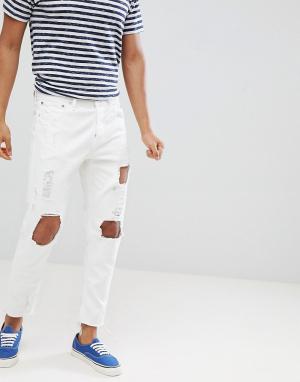 Рваные зауженные джинсы с необработанными краями Jack & Jones. Цвет: белый