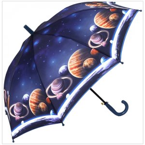 Зонт трость детский для мальчиков и девочек Космос; со свистком; полуавтоматический зонт-трость; малышей; Планета 3 Baziator. Цвет: фиолетовый/синий