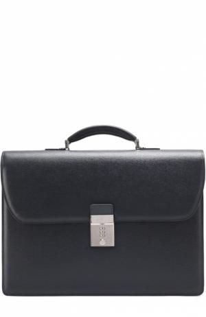 Кожаный портфель с плечевым ремнем Canali. Цвет: темно-синий