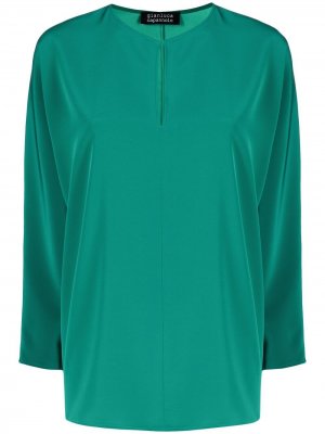 Атласная блузка с длинными рукавами и вырезом Gianluca Capannolo. Цвет: зеленый