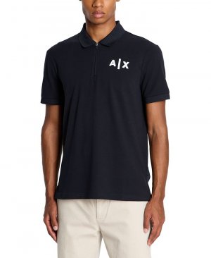Мужская рубашка поло из хлопка с короткими рукавами и застежкой-молнией пике, синий Armani Exchange
