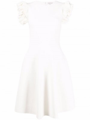 Платье мини с оборками на рукавах Alexander McQueen. Цвет: белый