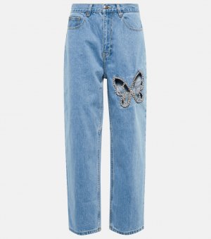 Украшенные прямые джинсы с высокой посадкой и вырезами AREA, синий Area