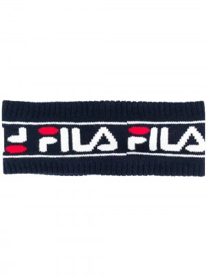 Вязаная повязка на голову с логотипом Fila. Цвет: синий