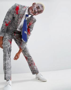 Облегающий костюм и галстук с принтом пятен крови OppoSuits Halloween Oppo Suits. Цвет: серый