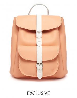 Эксклюзивный персиковый кожаный рюкзак с белыми ремешками Grafea. Цвет: peach/white