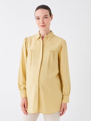 Простая рубашка-туника для беременных с длинными рукавами , матовый желтый LCWAIKIKI Maternity