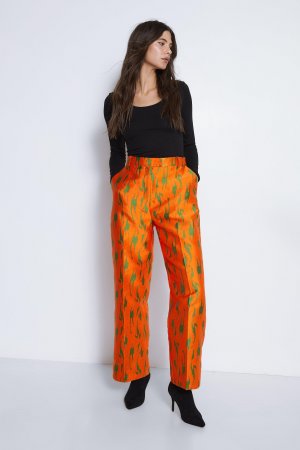Жаккардовые прямые брюки, оранжевый Warehouse