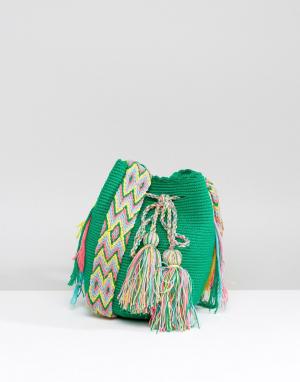 Зеленая маленькая сумка с принтом Jardin Del Cielo. Цвет: мульти