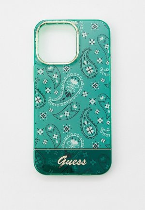 Чехол для iPhone Guess 14 Pro Max, пластиковый. Цвет: зеленый