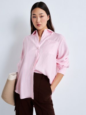Рубашка из вискозы Zarina. Цвет: розовый графика мелкая
